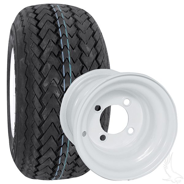 Steel White 8x7 Wheel with Kenda Hole In One 18x8.5-8 Golf Cart Tire, 4 Ply